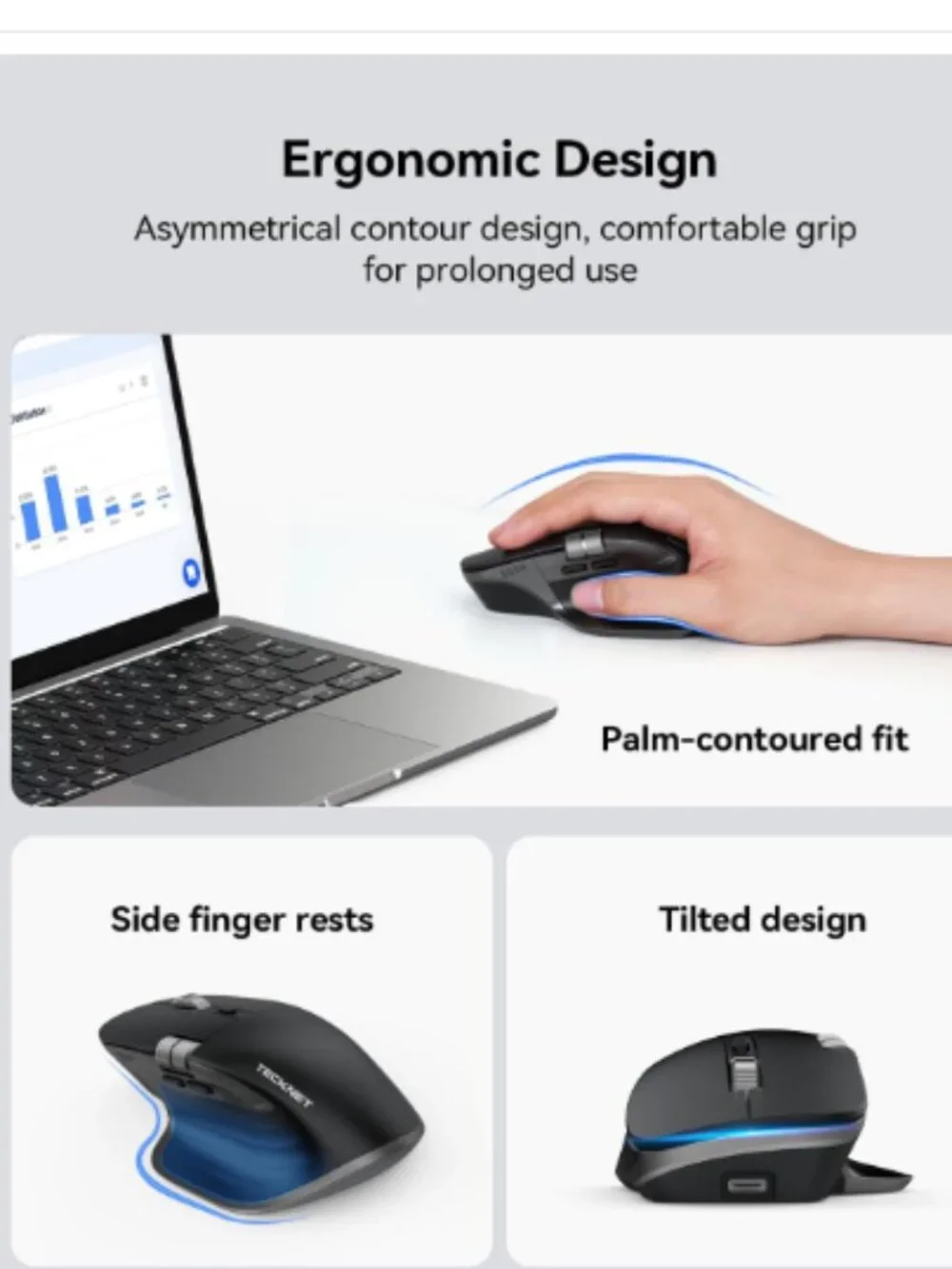 TECKNET Wireless Mouse, Bluetooth Mouse (BT5.3/5.0 & 2.4G) Rechargeable New